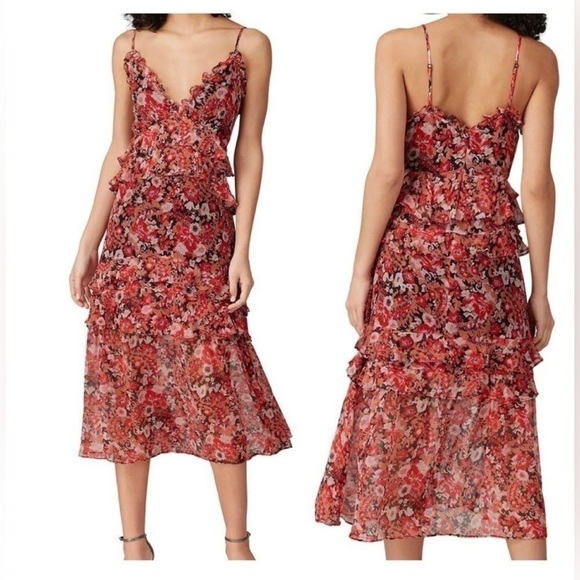 Stevie May No Such Thing Floral Ruffle Midi Dress size XL EUC - Picture 1 of 1